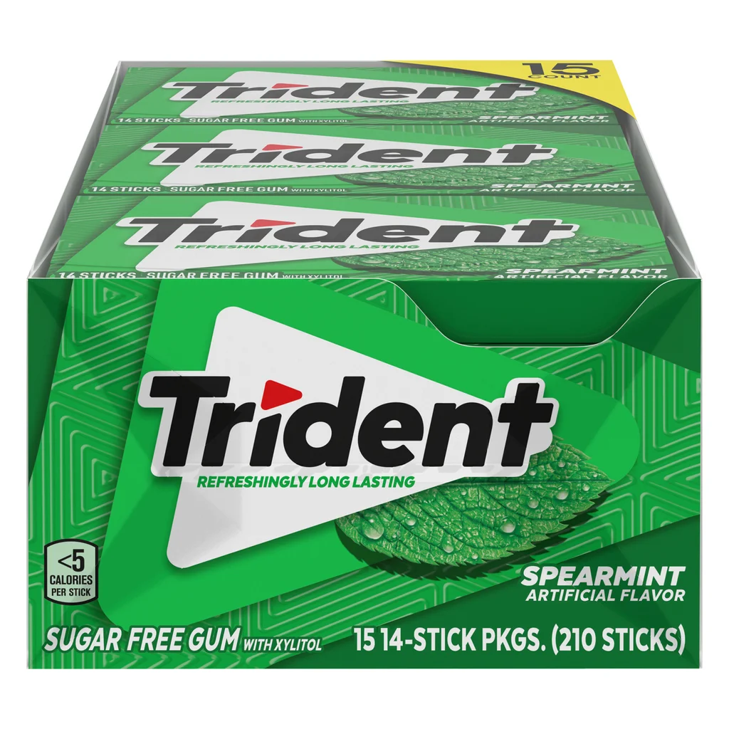 Trident Sugar Free Spearmint Gum 15-Pack – Fresh Breath Chewing Gum Bulk Pack for Daily Oral Care