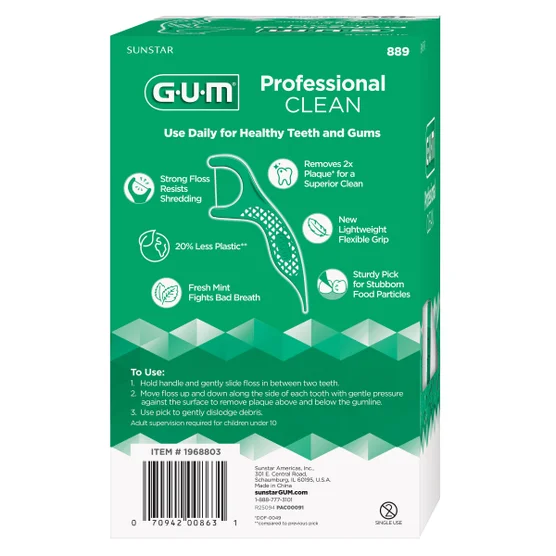 GUM Professional Clean Floss Picks 150 Count 3-Pack – Mint Dental Floss Picks for Oral Care - Image 2