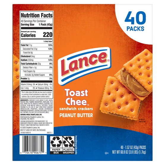 Lance ToastChee Sandwich Crackers – 40 x 1.52 oz Peanut Butter Snack Packs - Image 2
