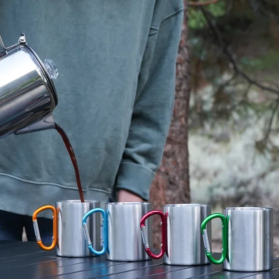 Alpine Mountain Gear 5-Piece Stainless Steel Coffee Set – 9-Cup Camping Percolator with 4 Mugs Outdoor Coffee Kit - Image 2