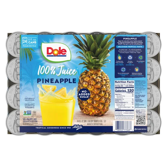 Dole 100% Pineapple Juice 24 Pack – 8 fl oz Cans with Vitamin C, No Sugar Added, Non-GMO & Gluten Free - Image 2